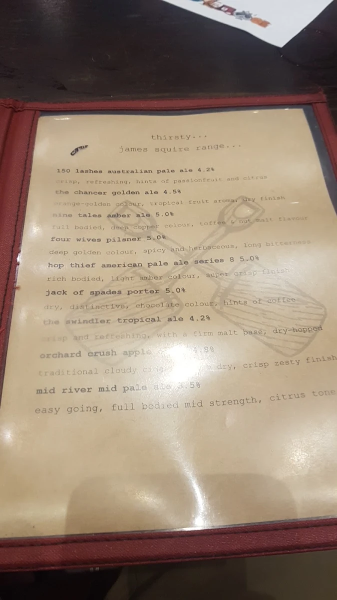 Menu, The Peach Pit