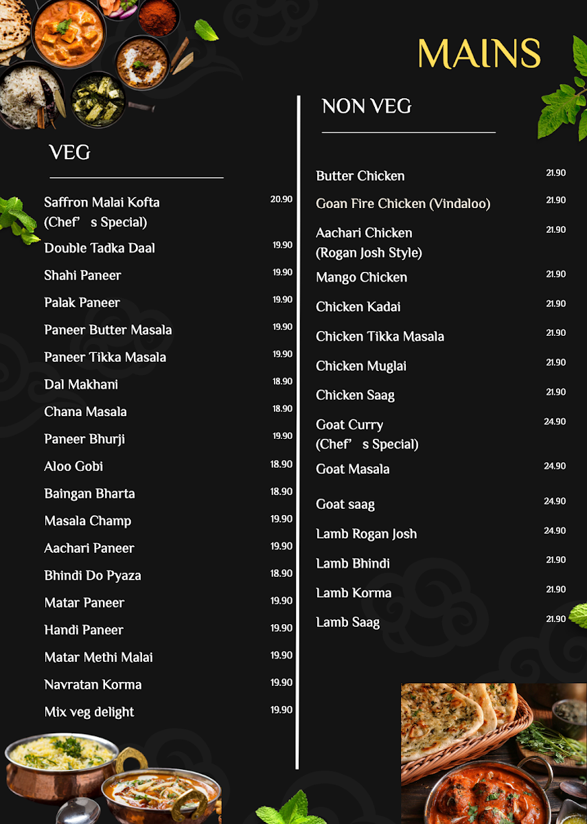 Menu, Spicy Saffron