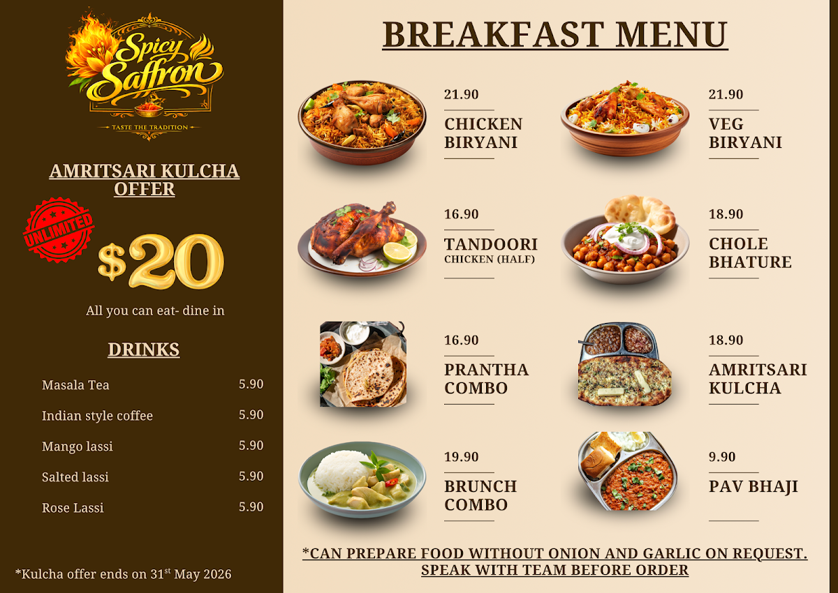 Menu, Spicy Saffron