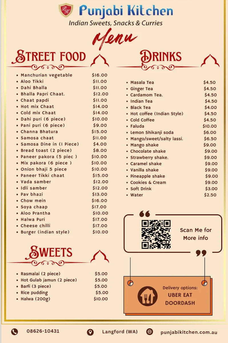 Menu, Punjabi Kitchen