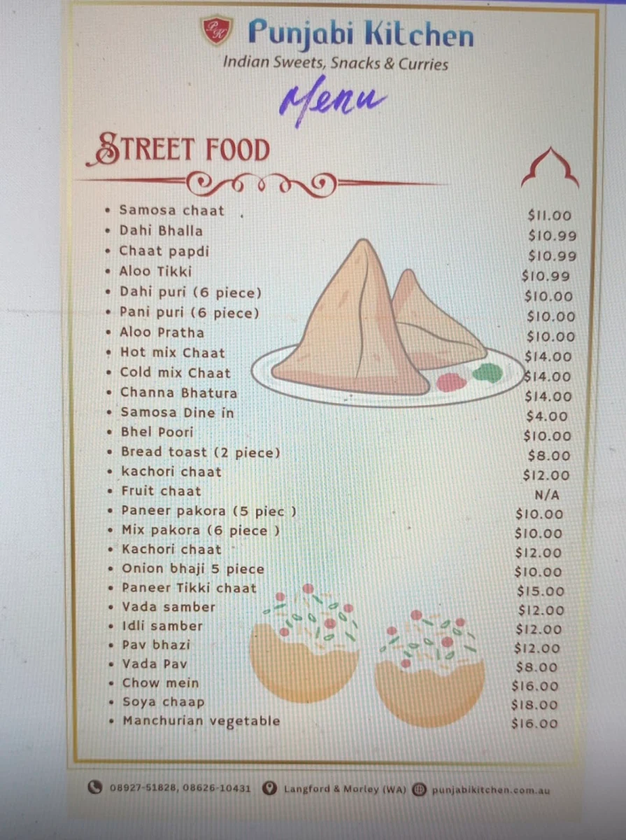 Menu, Punjabi Kitchen