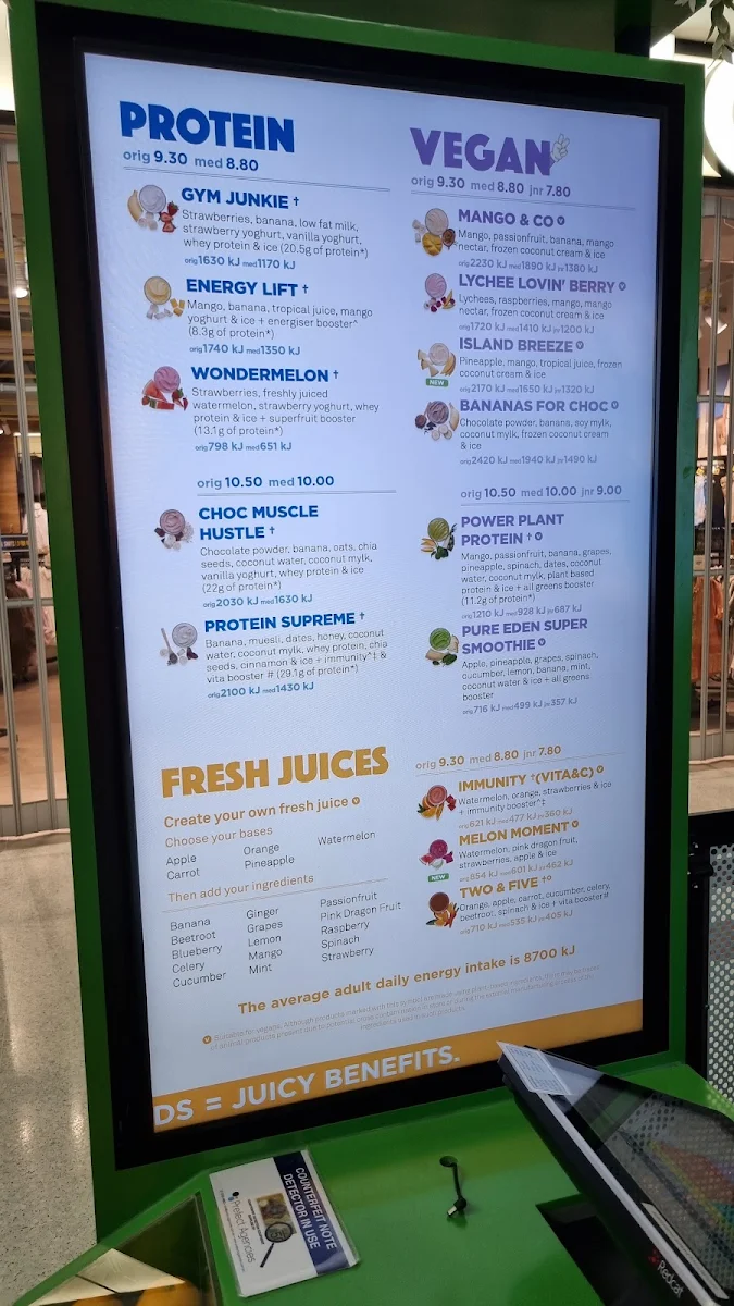Menu, Boost Juice