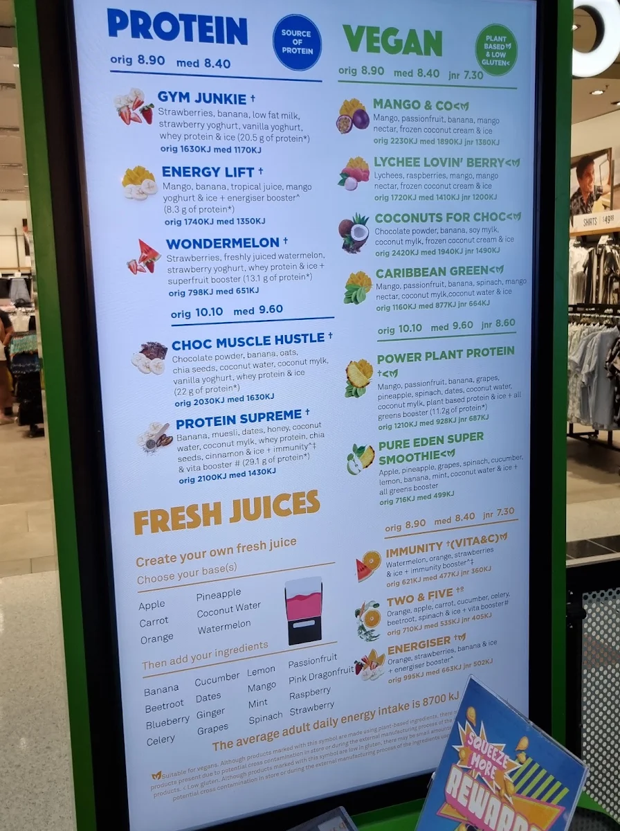 Menu, Boost Juice