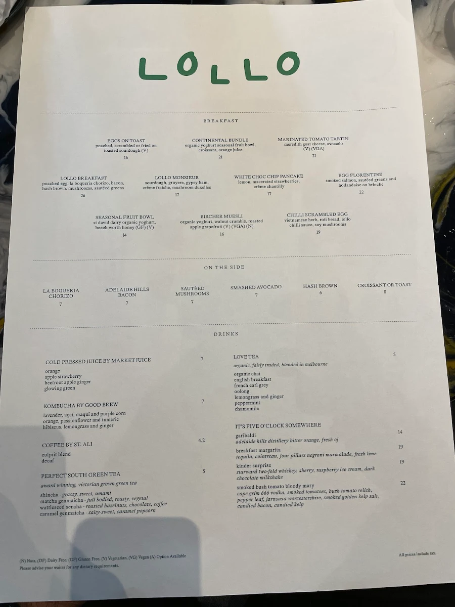 Menu, Lollo