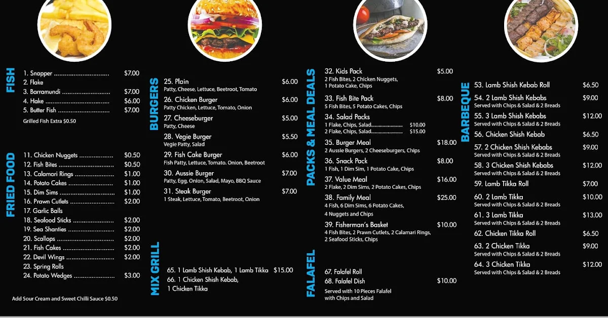 Menu, INFINITY FISH AND CHIPS RESTAURANT