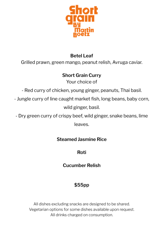 Menu, Short Grain
