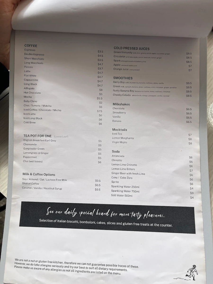 Menu, Cheeky Boy Espresso