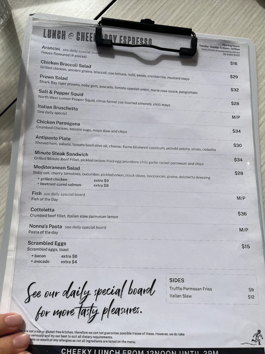 Menu, Cheeky Boy Espresso