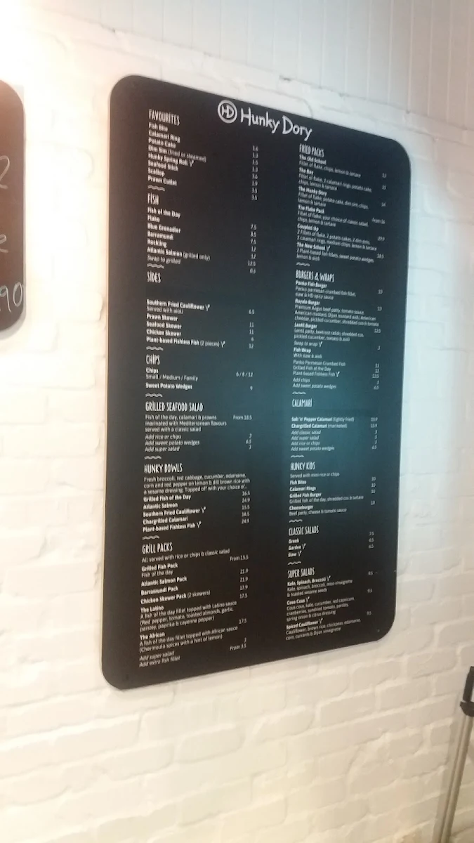 Menu, Hunky Dory Fish & Chips South Melbourne