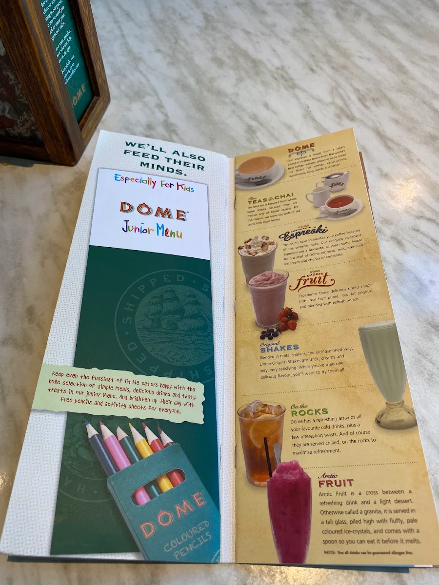 Menu, Dôme Café - Ellenbrook