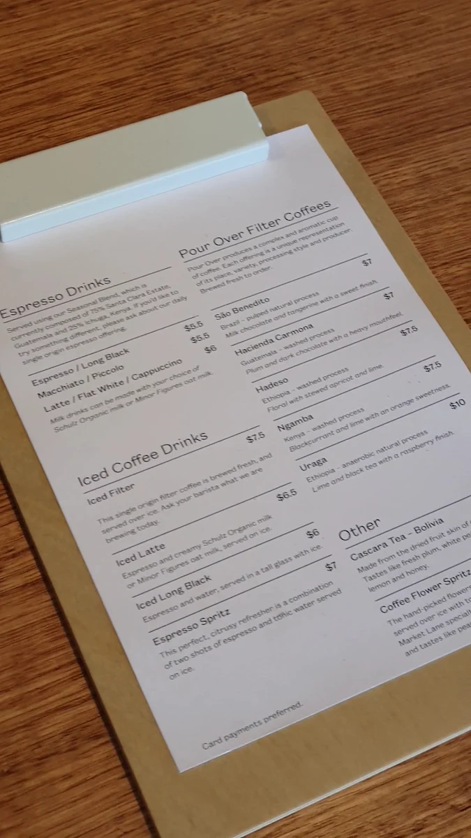 Menu, Market Lane Coffee - Sydney Road