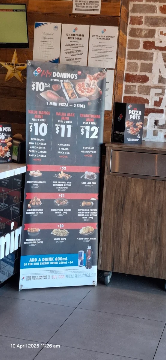 Menu, Domino's Pizza Gosnells