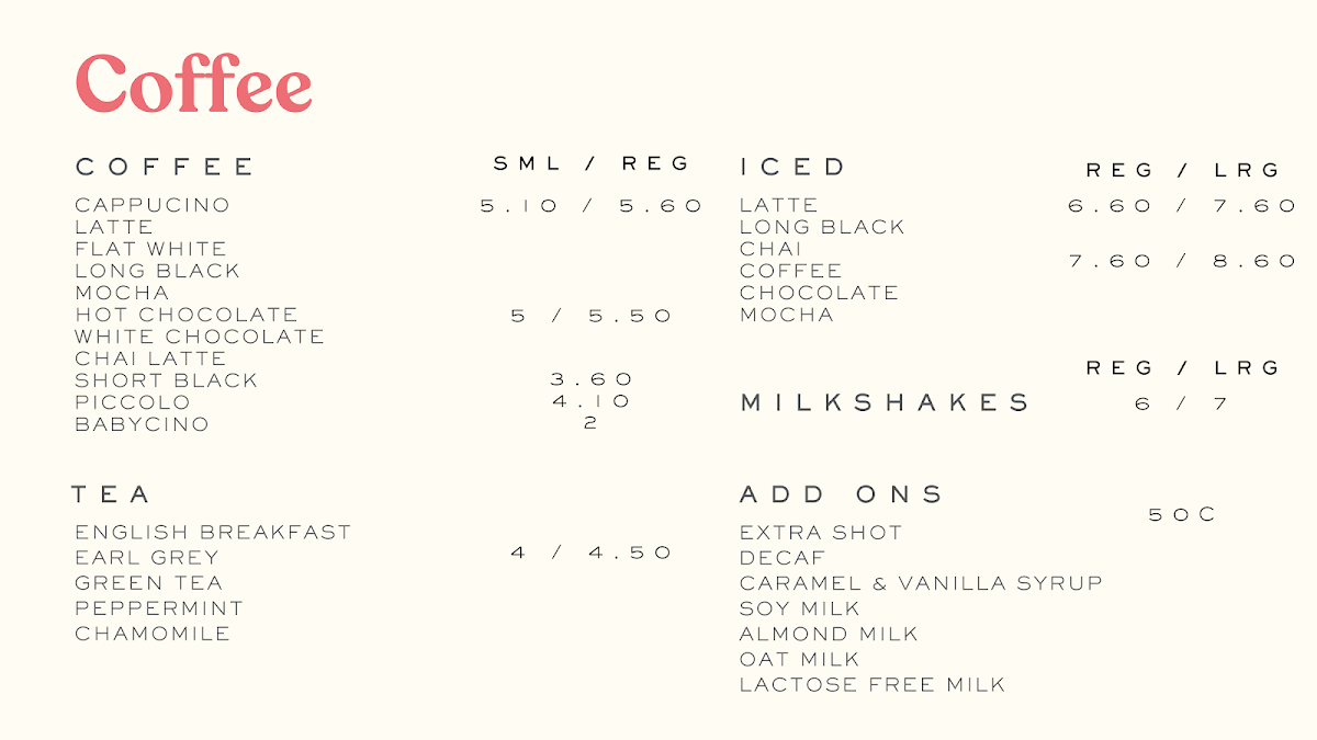Menu, Blendz & Beanz