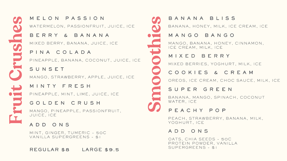 Menu, Blendz & Beanz