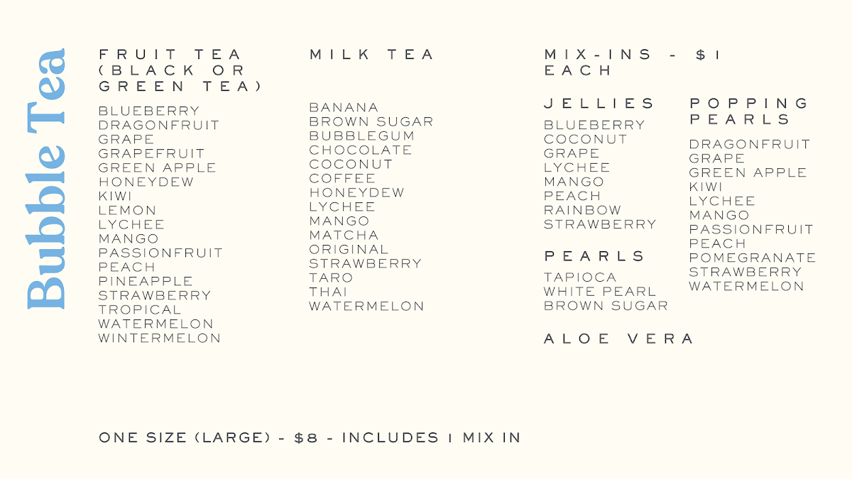 Menu, Blendz & Beanz