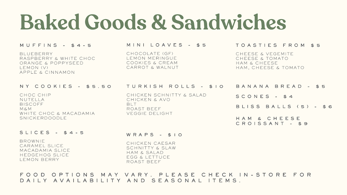 Menu, Blendz & Beanz
