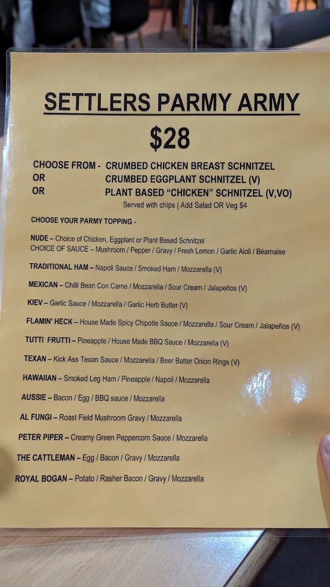 Menu, Settlers Tavern Tawonga South