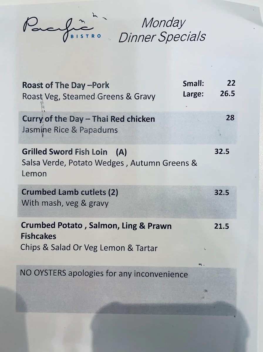 Menu, Club Sapphire Merimbula