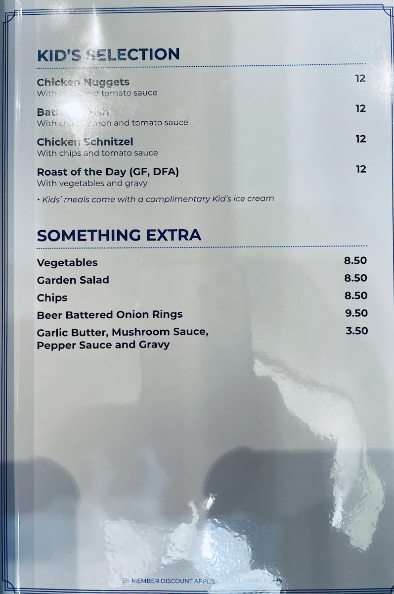 Menu, Club Sapphire Merimbula