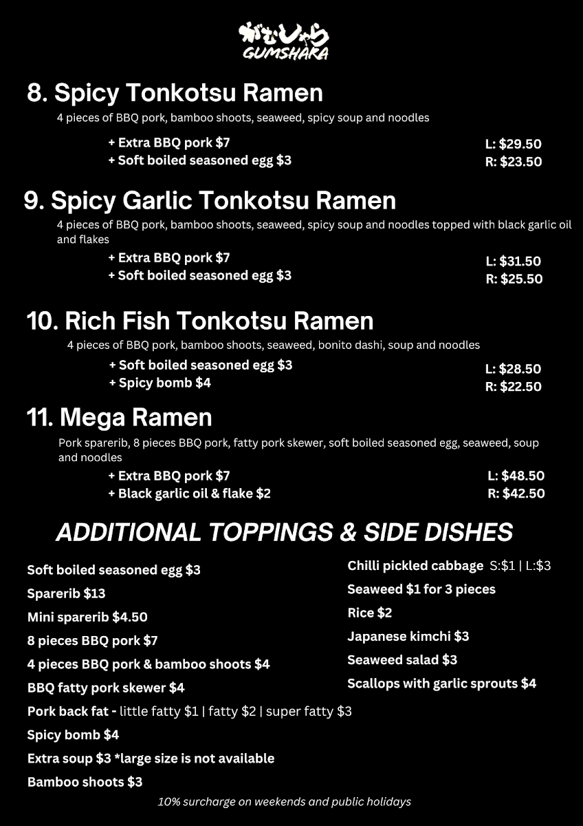 Menu, Gumshara