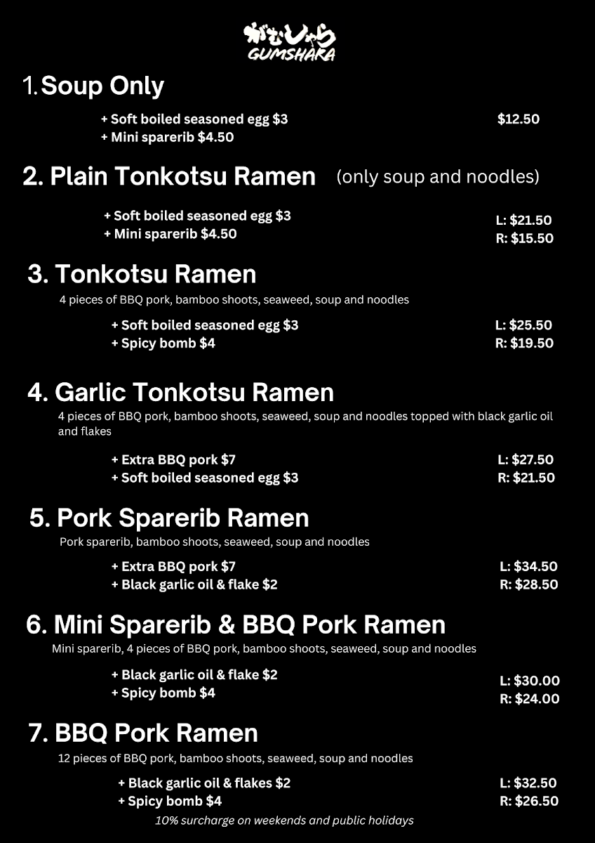 Menu, Gumshara