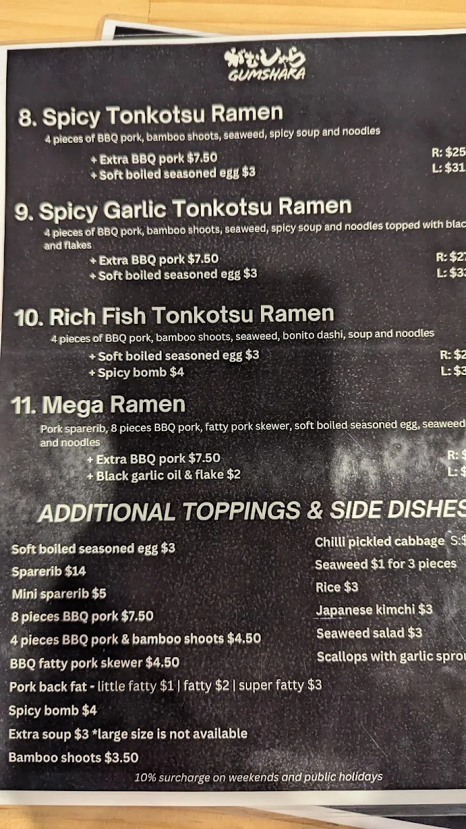 Menu, Gumshara