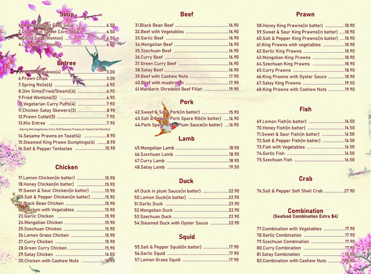 Menu, Lucky Chef