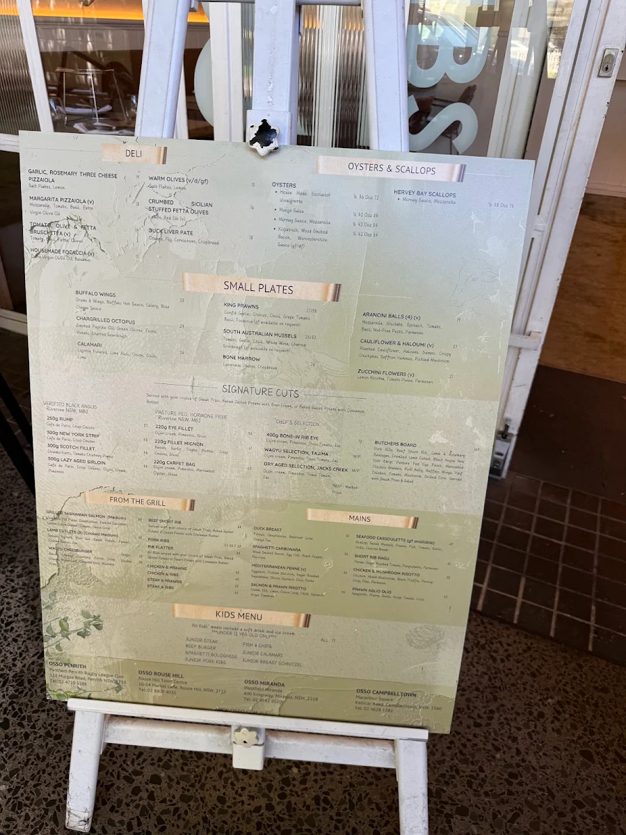 Menu, OSSO Rousehill