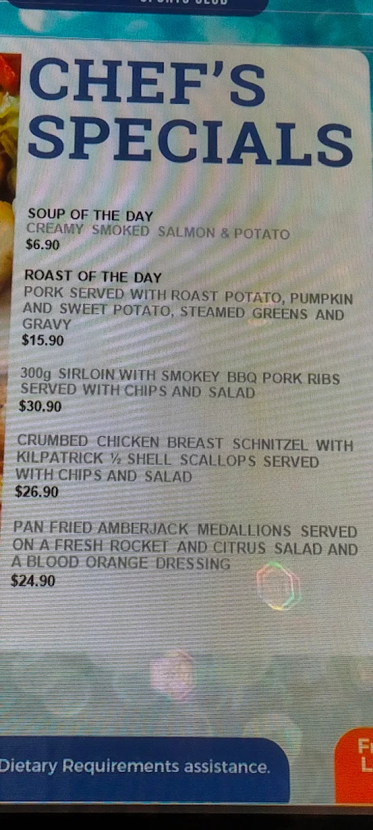 Menu, Brothers Sports Club Bundaberg