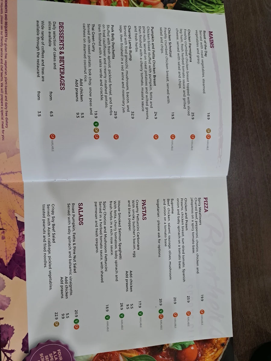 Menu, Brothers Sports Club Bundaberg