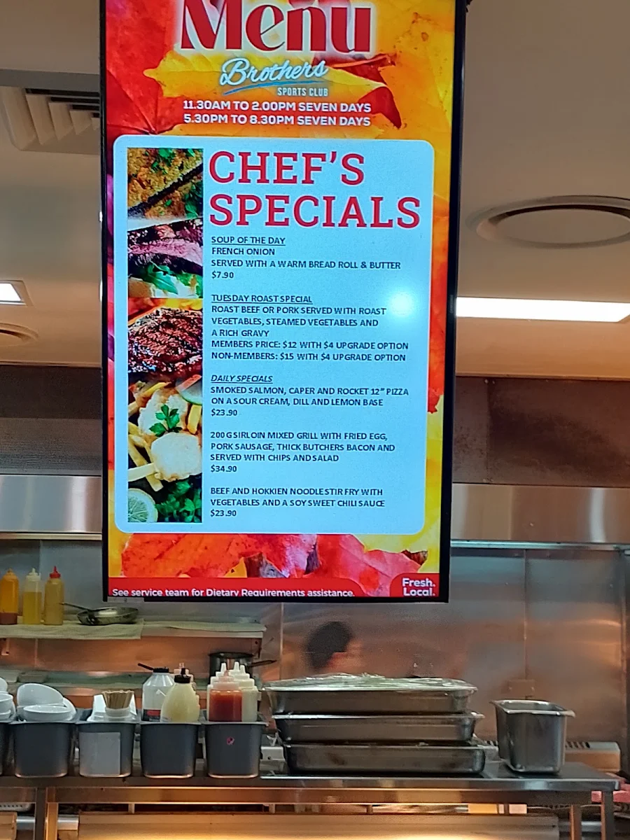 Menu, Brothers Sports Club Bundaberg