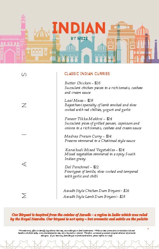 Menu, Meze Restaurant