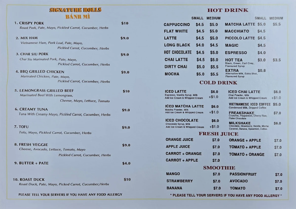 Menu, Tiernan Cafe 1
