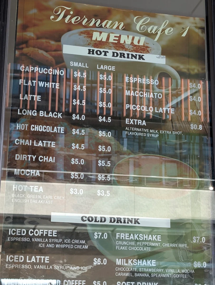 Menu, Tiernan Cafe 1