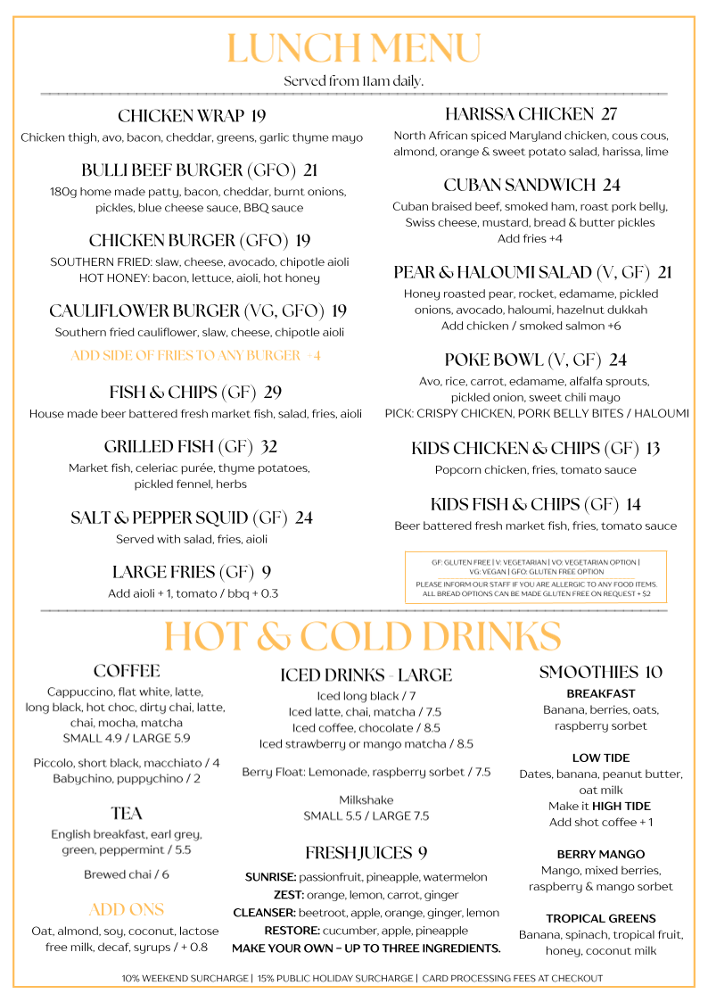 Menu, 34 South Bulli