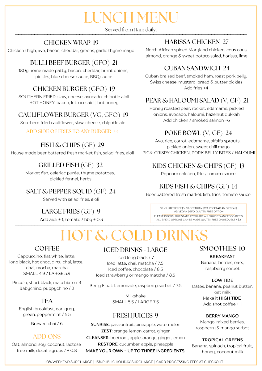 Menu, 34 South Bulli