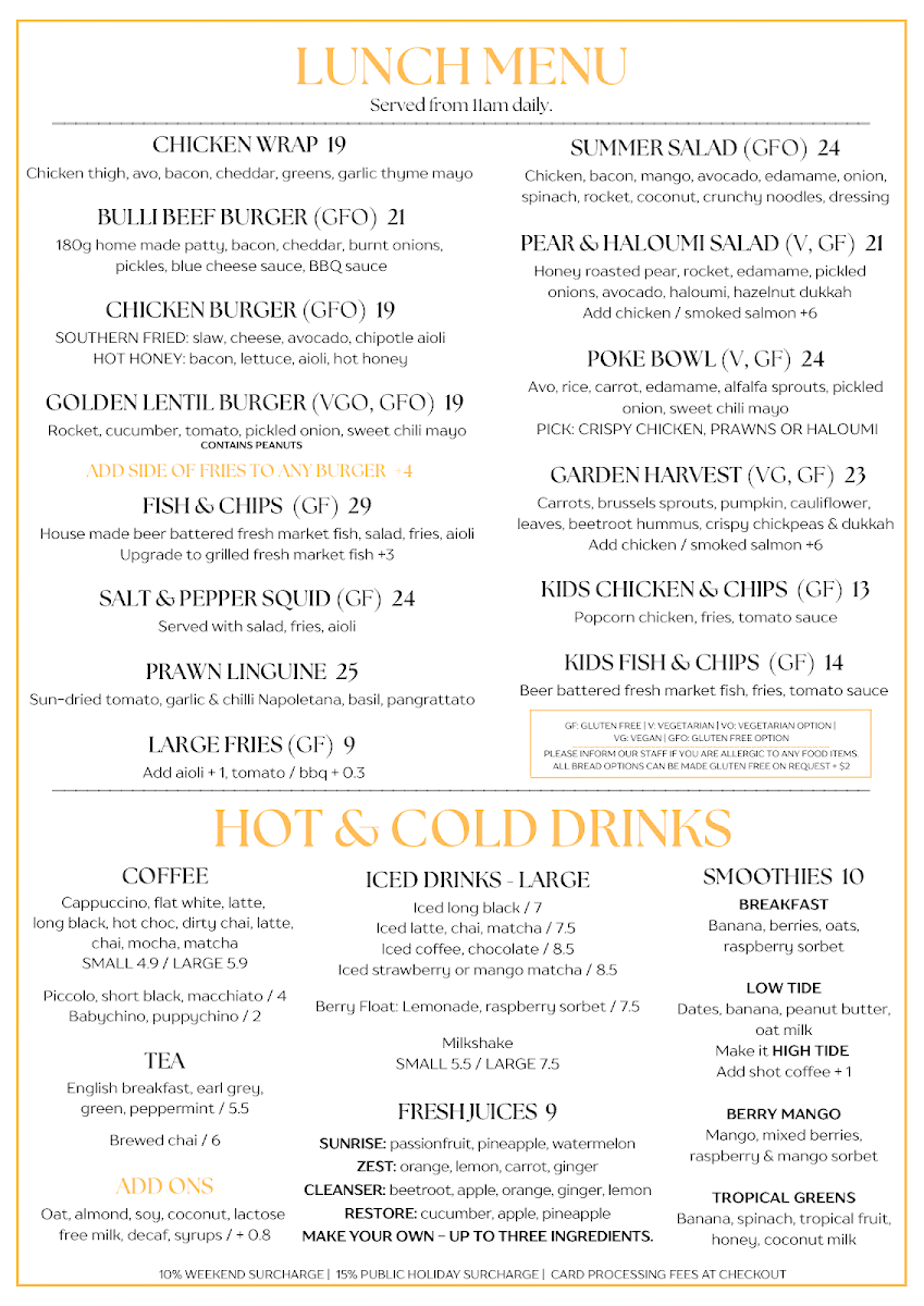 Menu, 34 South Bulli