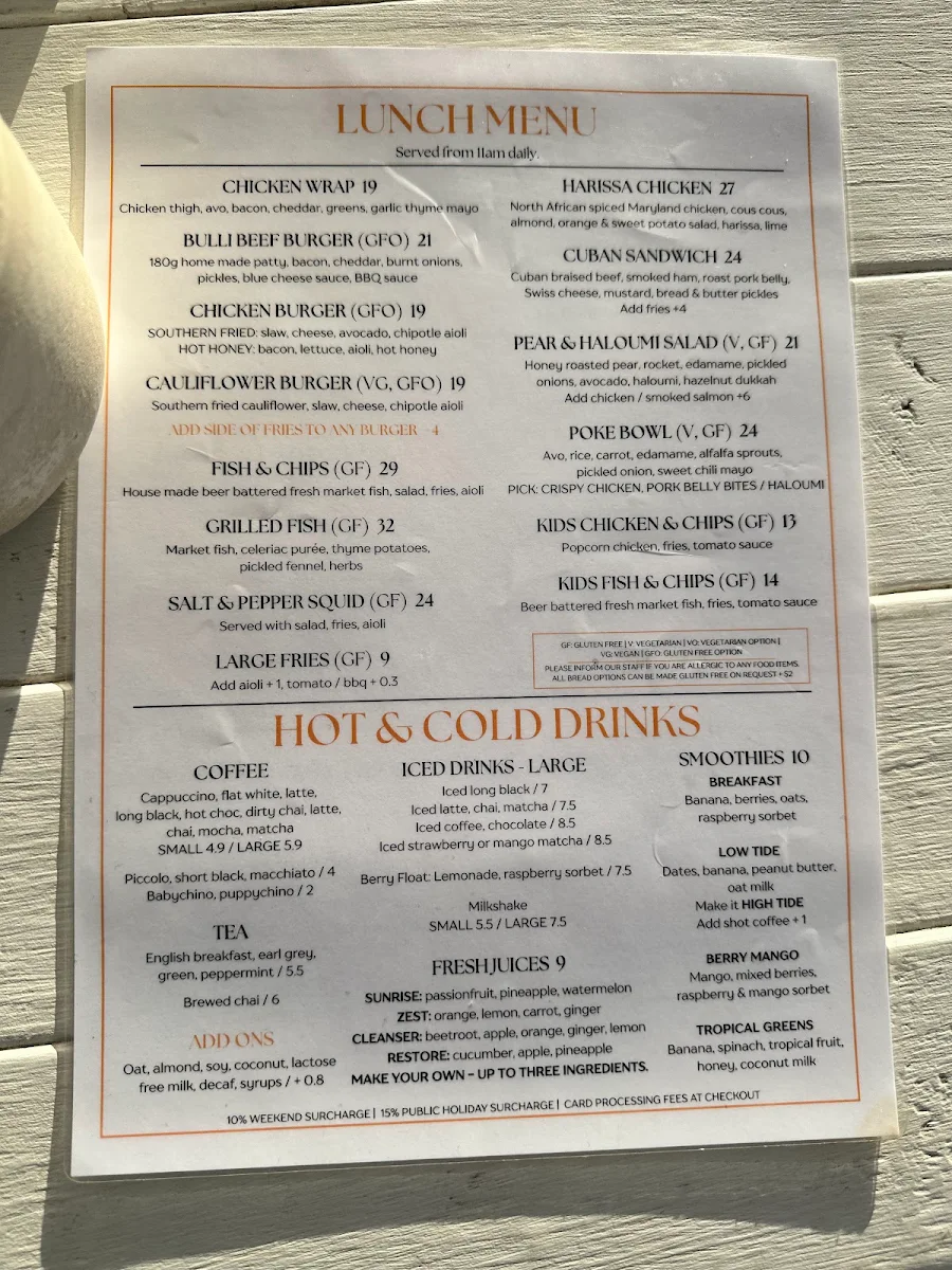 Menu, 34 South Bulli