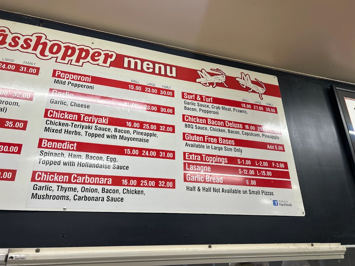 Menu, Red Grasshopper Pizza