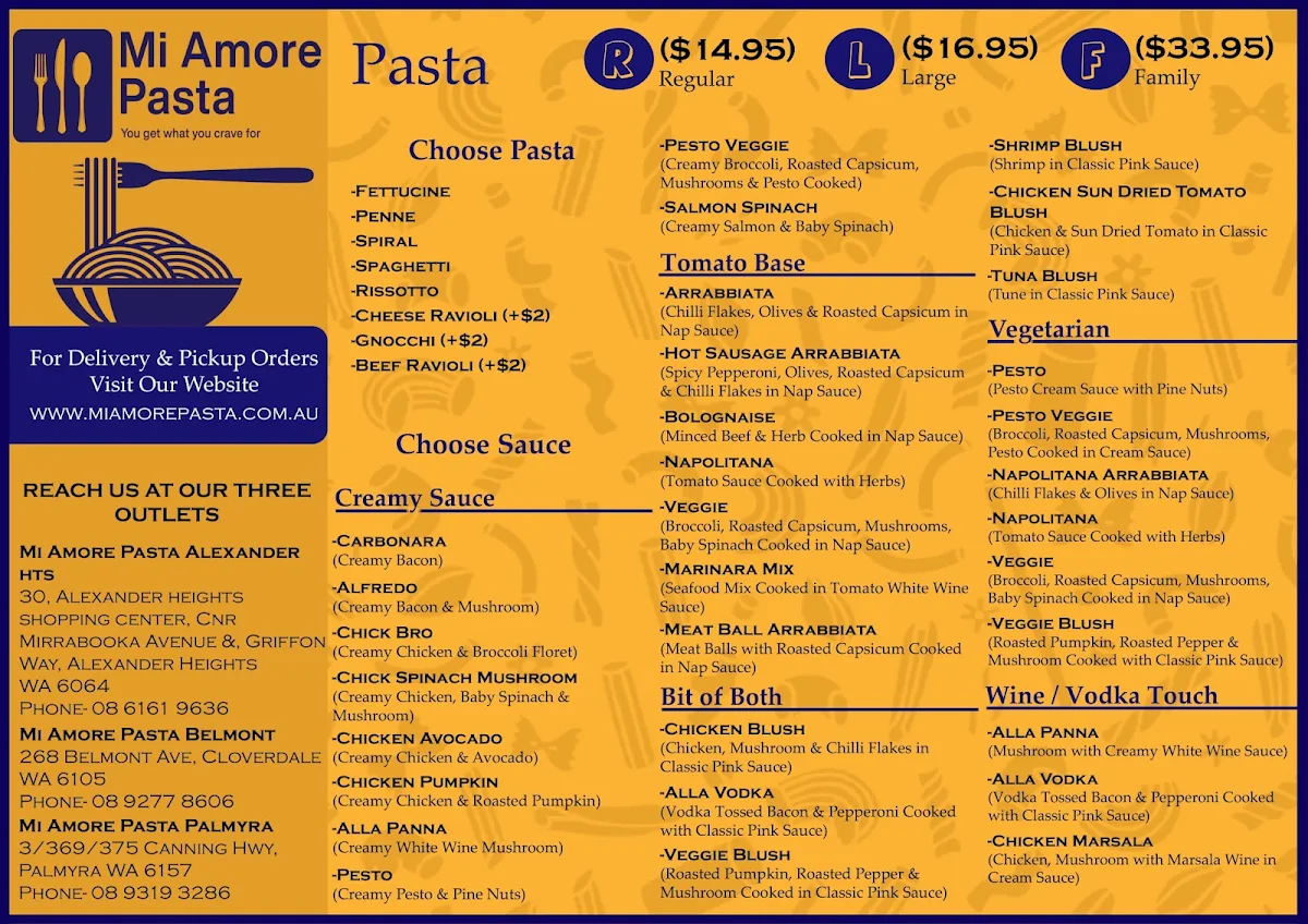 Menu, Mi Amore Pasta