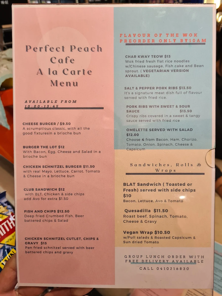 Menu, The Perfect Peach Cafe