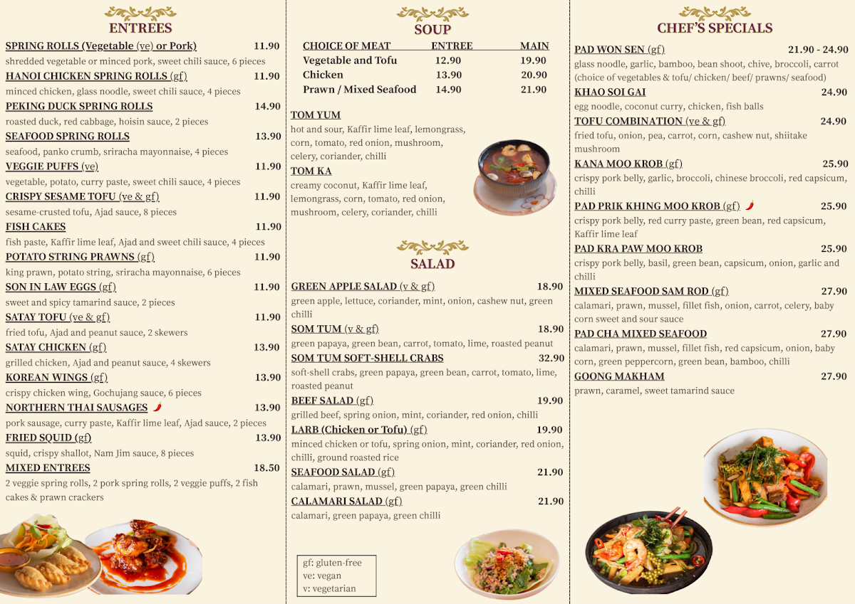 Menu, Narai Classic Thai - Fairfield
