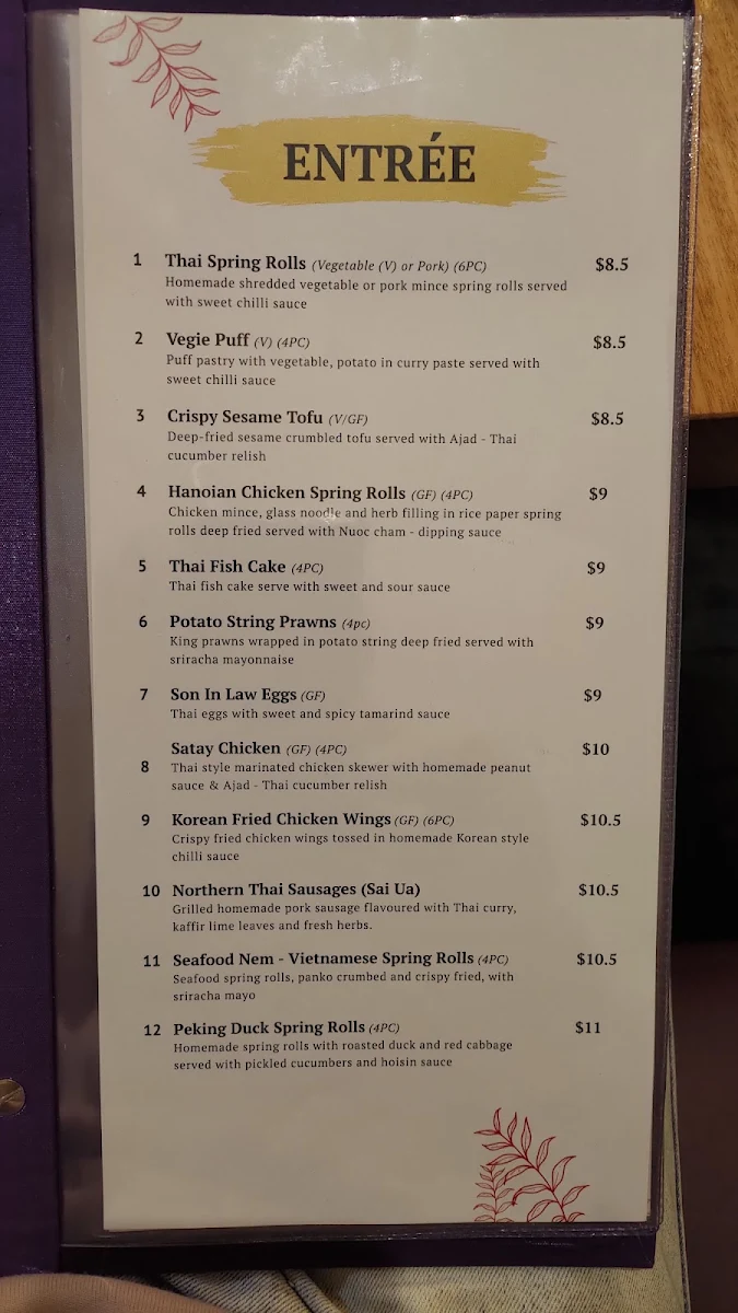Menu, Narai Classic Thai - Fairfield