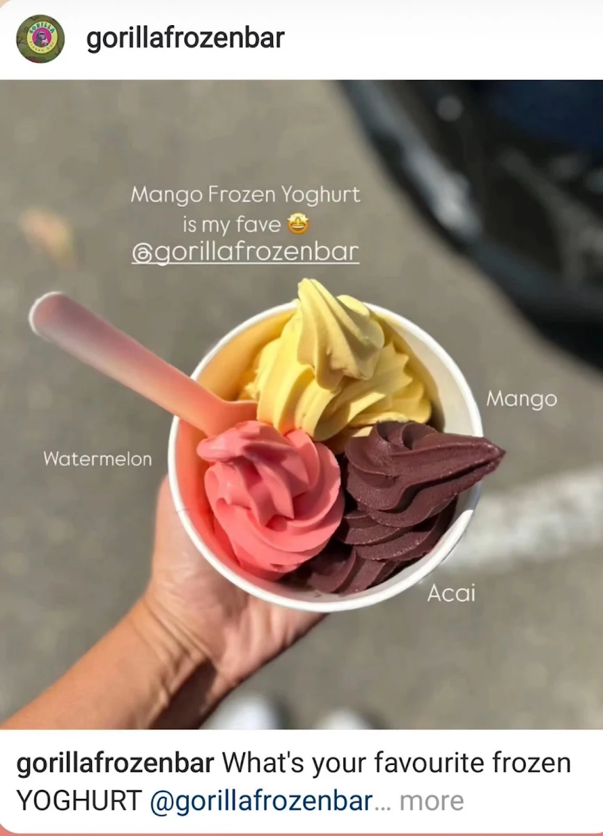 Menu, Gorilla Frozen Bar