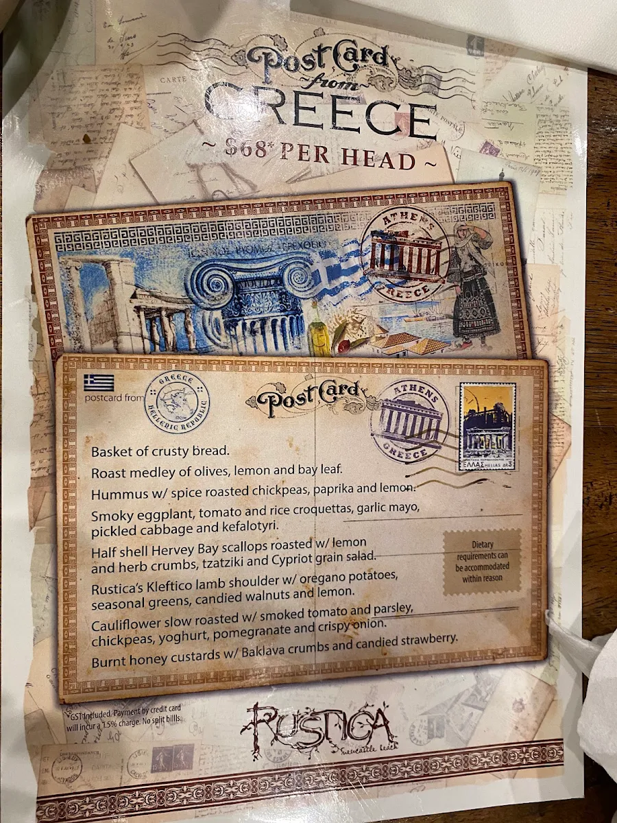 Menu, Rustica Newcastle Beach