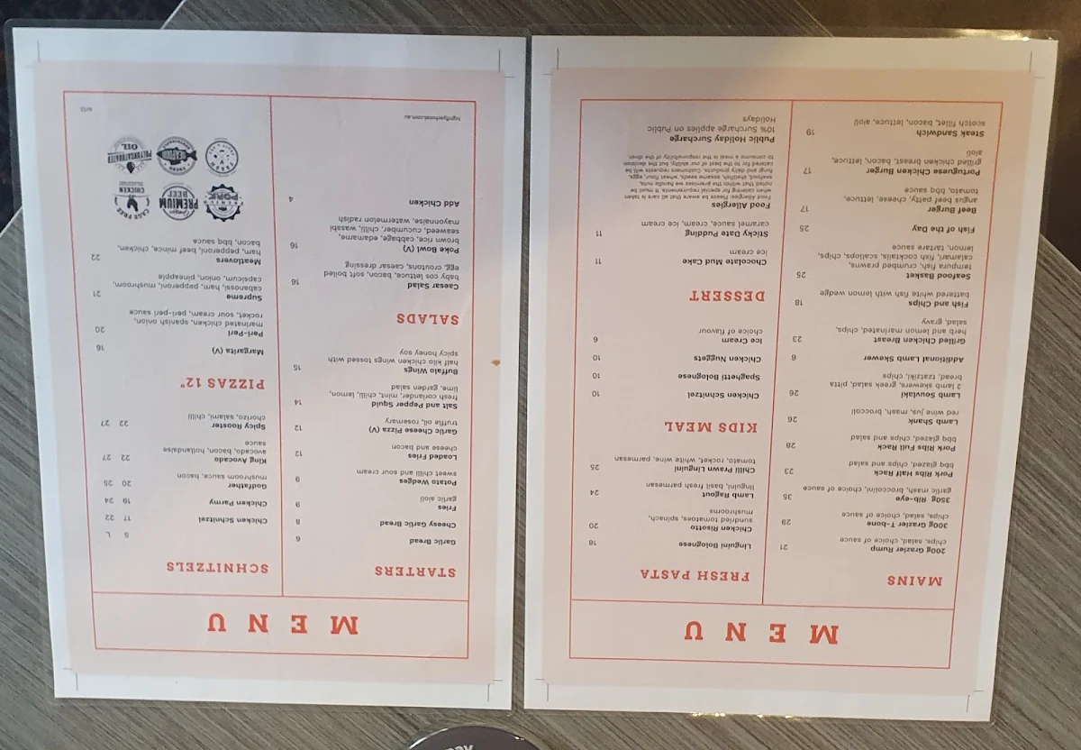 Menu, High Flyer Hotel