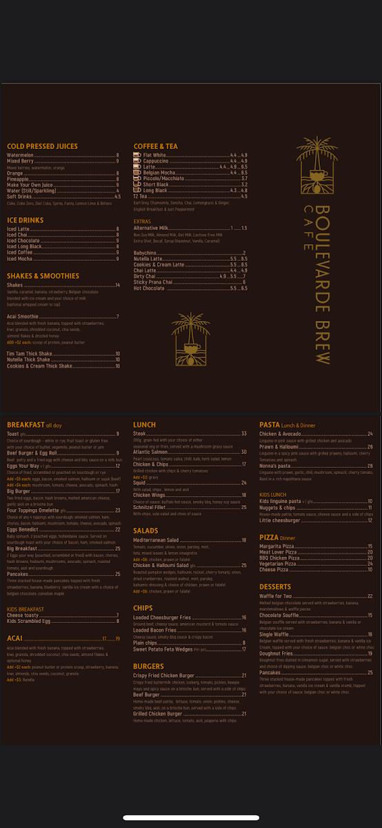 Menu, Boulevarde Brew Cafe