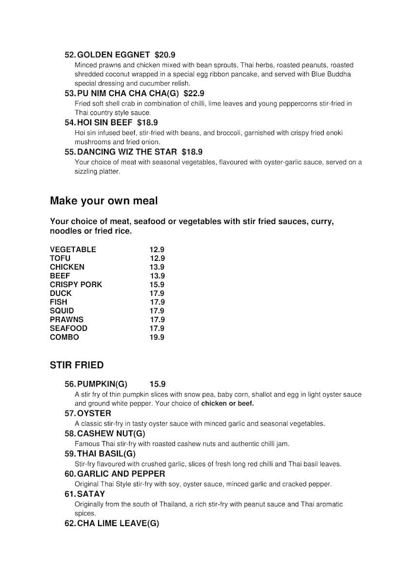 Menu, Blue Buddha Thai Kitchen