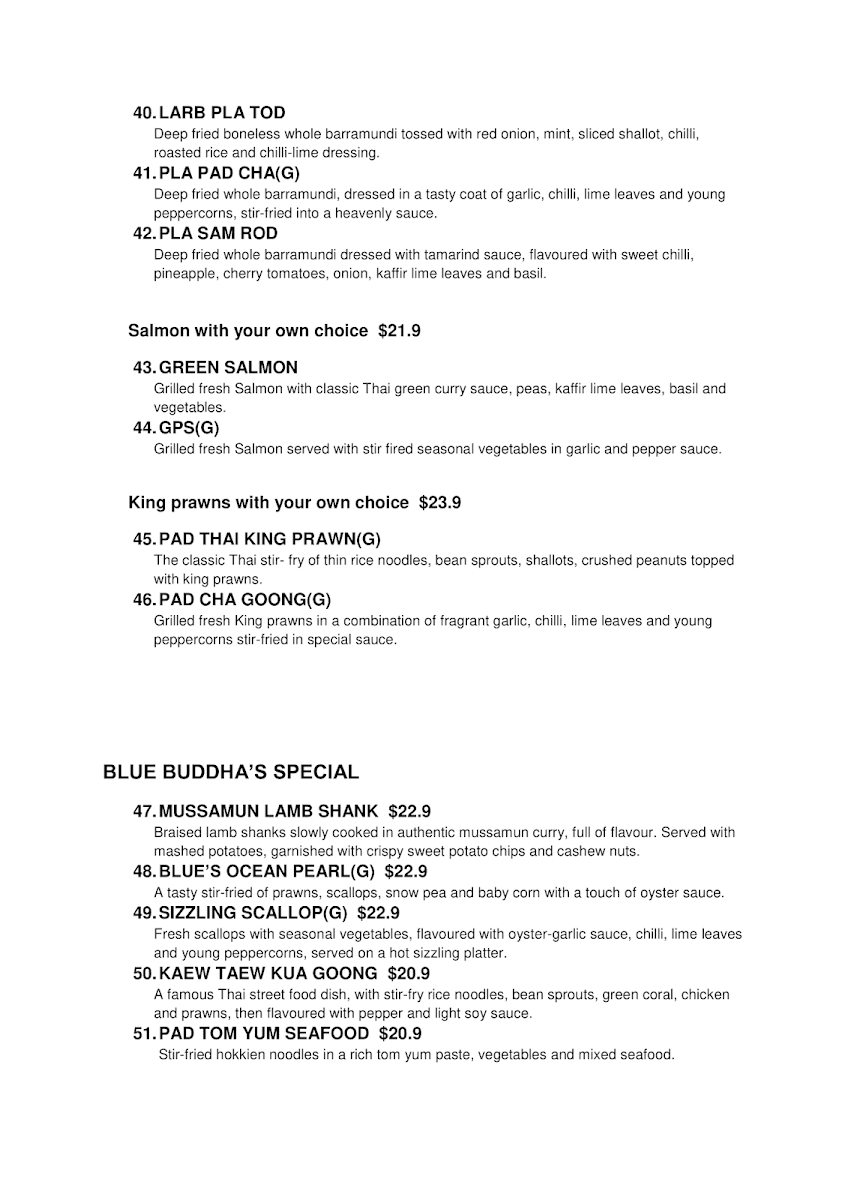 Menu, Blue Buddha Thai Kitchen