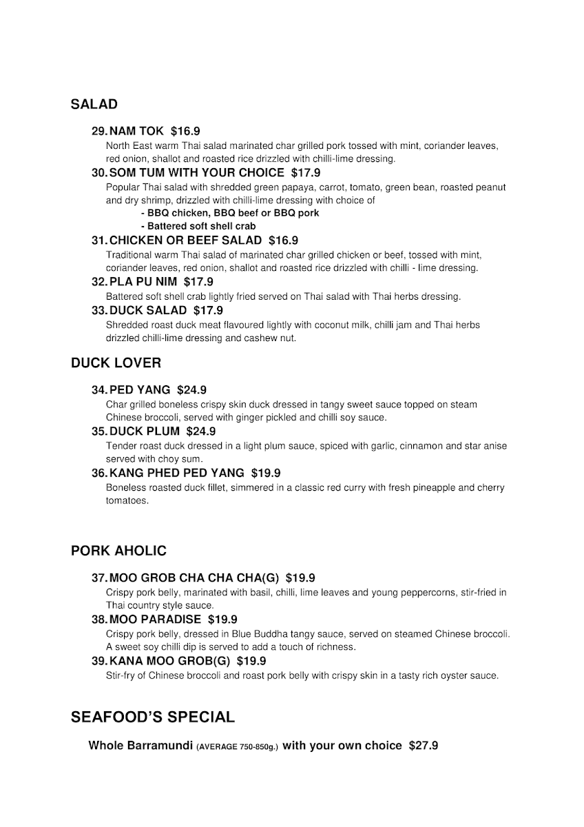 Menu, Blue Buddha Thai Kitchen